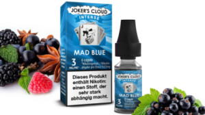 Jokers Cloud Intense Mad Blue Liquid mit dem Geschmack von dunklen Beeren mit würzigen und frischen Noten